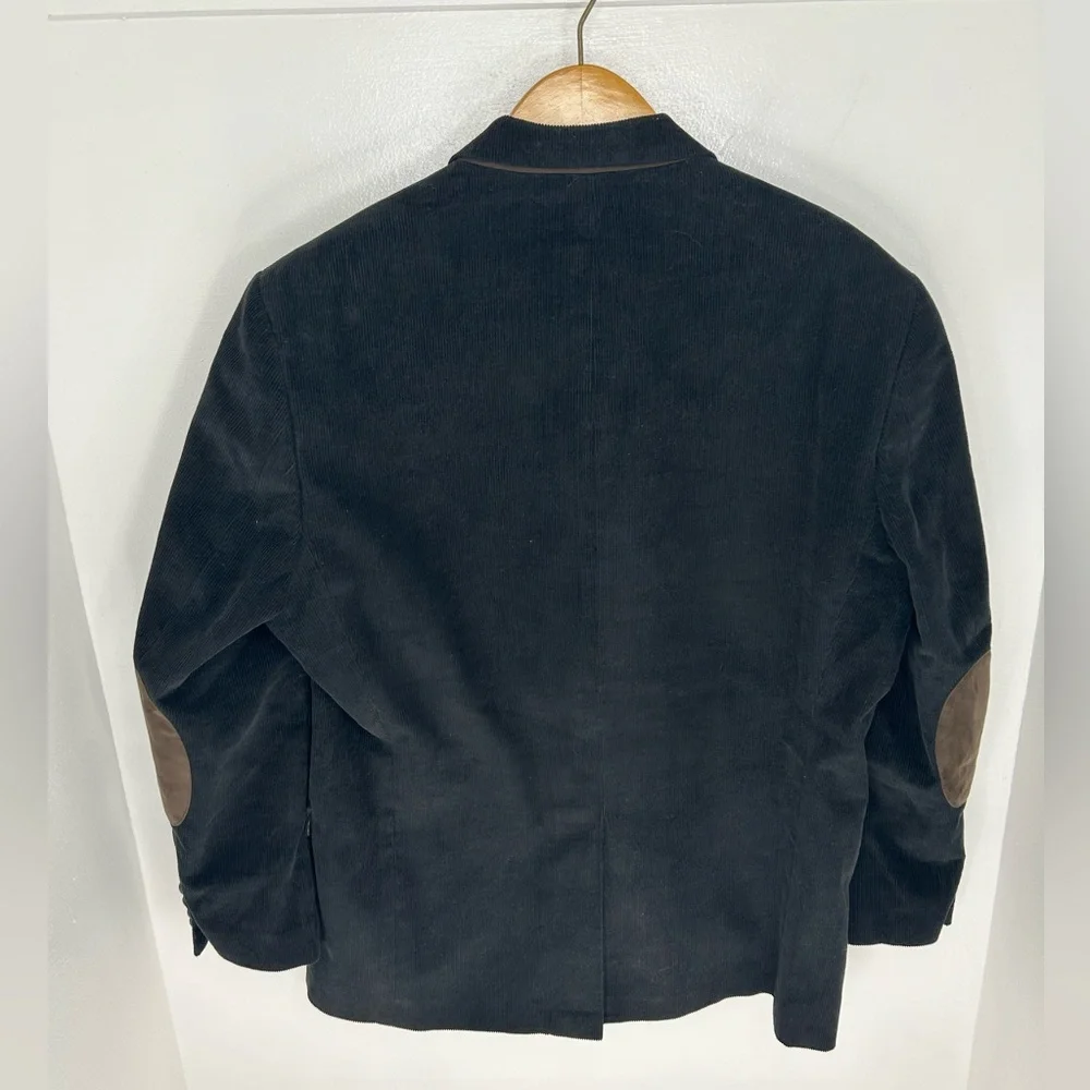 CHAPS Black Corduroy Blazer Size 44R Elbow‎ Patches Paisley Lined Sport Coat
